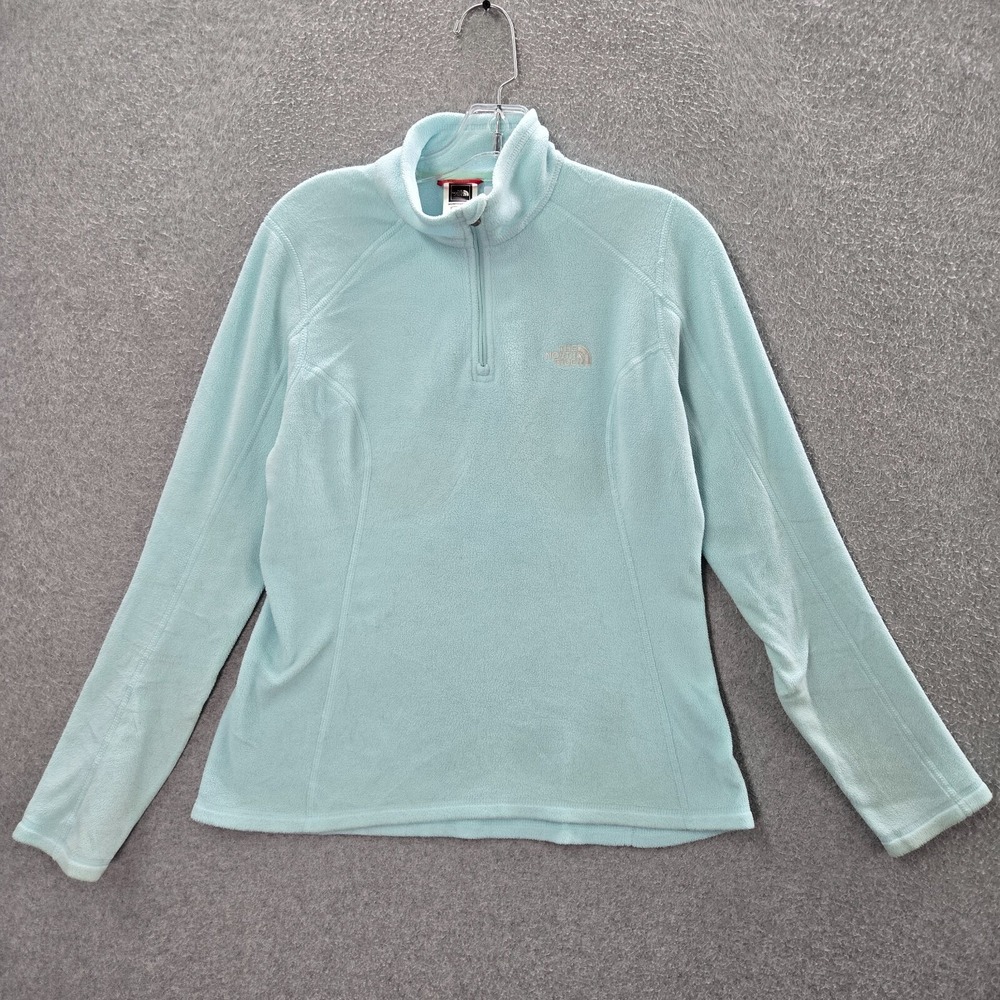 The North Face Women Sweater Small Blue Fleece Polartec Logo 1/4 Zip‎ Mock Neck